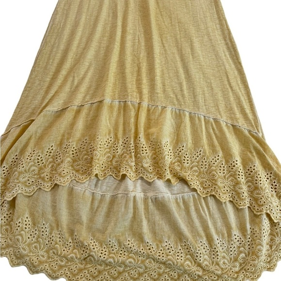 7 Agosto 100% Cotton Yellow Eyelet Hem Sleeveless High Low Maxi Dress size M - Picture 8 of 17